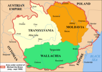 Map of Moldavia, Transylvania and Wallachia
