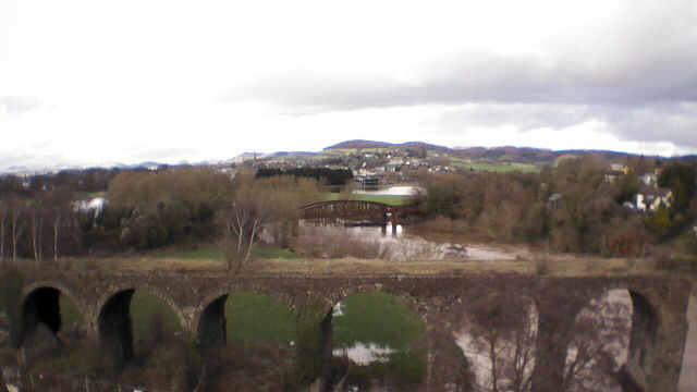 River Wye bridges at Monmouth: in the foreground the Wye Valley Railway and background Ross and Monmouth Railway.