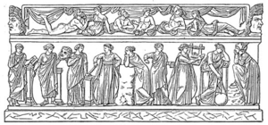 The nine muses: Clio, Thalia, Erato, Euterpe, Polyhymnia, Calliope, Terpsichore, Urania, Melpomene Musae.png