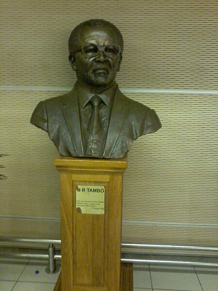 A now removed O.R Tambo bust at the aircraft viewing deck above the CTB.