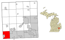 Oakland County Michigan Incorporated and Unincorporated areas Lyon Charter Township highlighted.svg