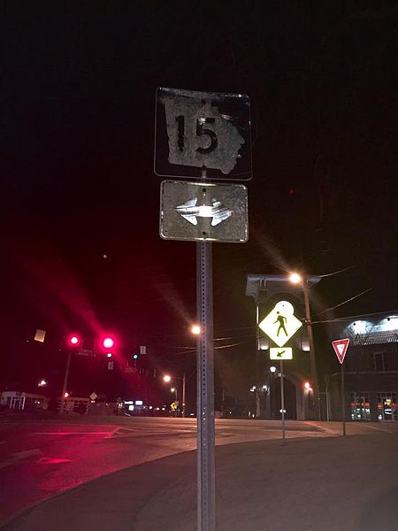 File:Old GA SR 15 signage along Lumpkin Street at the intersection of Milledge Avenue, which is now the alternate route of GA SR 15..jpg