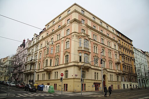 Overview of Library at Vinohradská 69 at Vinohradská street in Vinohrady, Prague