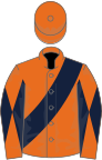 Orange, dark blue sash, diabolo on sleeves, orange cap