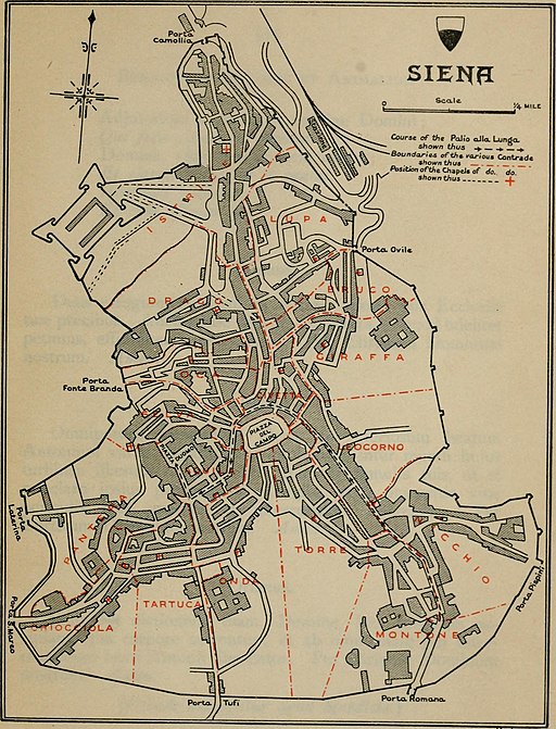 Siena, Palio, mappa delle contrade 1904

