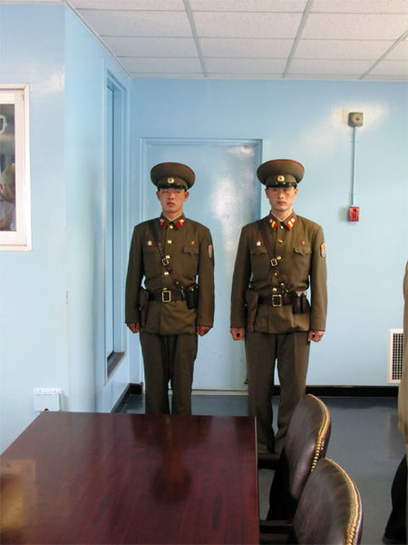 North Korean soldiers wearing Soviet-inspired uniform in the Joint Security Area