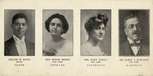 Photographs of performers Hayes, Brown, Tapley, and Burleigh from a 1915 Boston performance