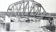 The Canadian Northern Railway bridge in 1907. Pickerel river CNoR bridge (1907) (14758575084).jpg