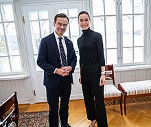 Prime minister of Sweden Ulf Kristersson meets prime minister of Finland Sanna Marin in Helsinki on 28 October 2022. Prime Sanna Marin and Prime Minister of Sweden Ulf Kristersson met in Helsinki 28.10.2022 (52459548417).jpg