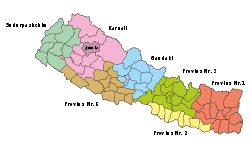 Placering af distriktet Jumla (mørkere lilla) i provinsen Karnali og i Nepal