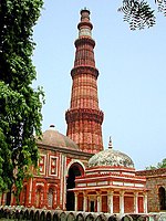The Qutub Minar is the world's tallest brick minaret at 72.5 metres, built by Qutb-ud-din Aibak of the Slave dynasty in 1192 CE.[15]