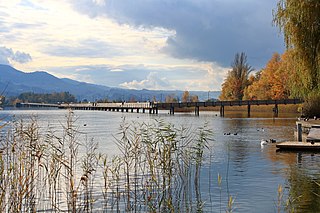 <span class="mw-page-title-main">Holzbrücke Rapperswil-Hurden</span> Wooden pedestrian bridge crossing the Obersee part of Lake Zurich in Switzerland