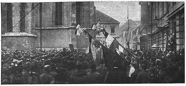 Celebrations in Zagreb during the formation of the National Council of the State of Slovenes, Croats and Serbs, October 1918