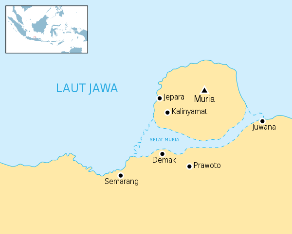 Muria strait during Sultan Trenggana reign (1521–1546). In 1657 this strait has been narrowed or disappeared.