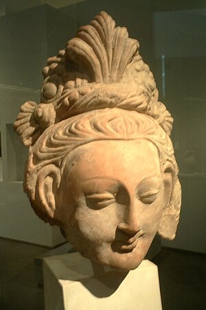 Head of a Bodhisattva, 6th-7th century terracotta, Tumshuq (Xinjiang).