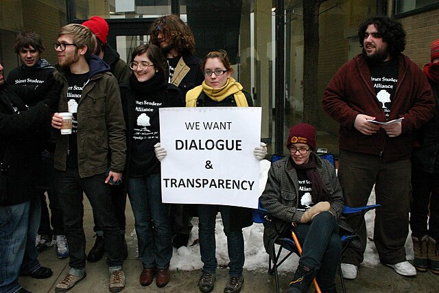 Shimer College students protesting threatened changes to the school's democratic governance, 2010