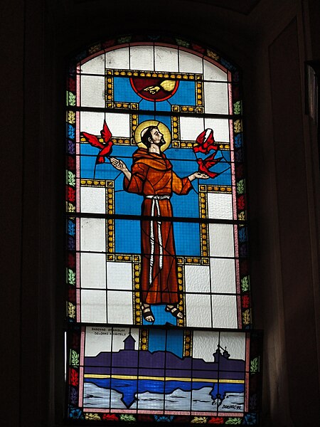 File:St. Francis, stained glass window on cathedral in the Osijek.jpg