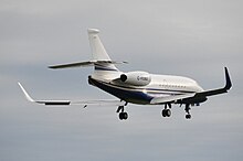 Blended winglets were introduced with the 2000LX and can also be installed on other variants (here a 2000EX) Starlink Aviation Dassault Falcon 2000EX C-FDBJ Montreal-Pierre Elliott Trudeau International Airport.jpg