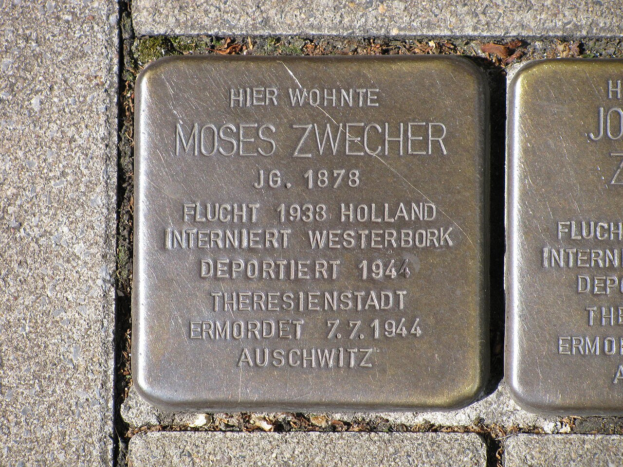 Stolperstein Moses Zwecher, 1, Urbanusstraße 1, Buer, Gelsenkirchen.jpg