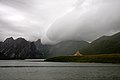 Storm clouds roll in on Lake Ximencuo on the Tibetan Plateau