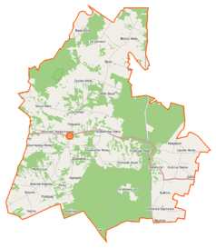 Mapa konturowa gminy Stromiec, na dole po prawej znajduje się punkt z opisem „Olszowa Dąbrowa”