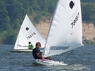 A Sunfish is an example of a popular boat that has an unstayed mast. SunfishRacing.jpg