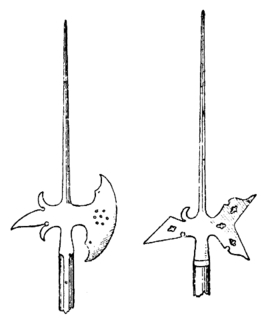 Halberd Type of pole weapon with axe blade topped with a spike