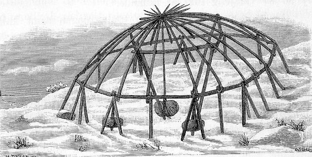 Yaranga frame of the Chukchi people near Pitlekaj, drawn by Bove