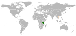 Mapo indikante lokojn de Tanzanio kaj Vjetnamio