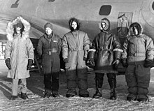 Cold weather test of flight clothes Ladd Field, 1941 Testing flying clothing 1941 (USAF).jpg
