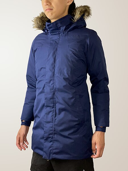 Parka: A hip-lengthed down jacket with a hood fur trim