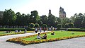 De tuin met de Theatinerkirche op de achtergrond