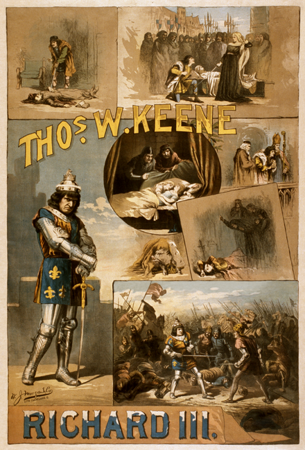 Poster, c. 1884, advertising an American production of the play, showing many key scenes