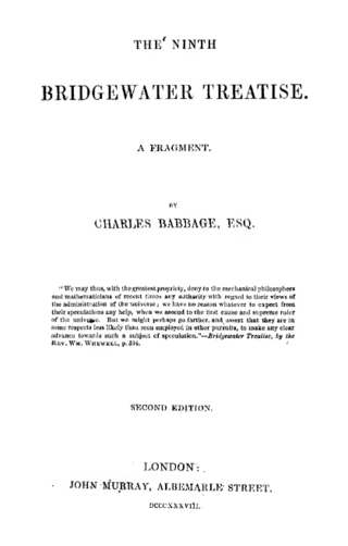 <i>Ninth Bridgewater Treatise</i> 1838 philosophical book by Charles Babbage