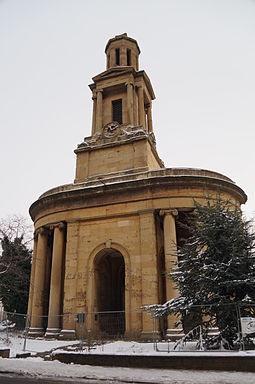 The remaining tower as part of the Peace Garden Tower of St Thomas in the Peace Garden, Birmingham west end.JPG