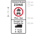No vehicles allowed between 7am & 11am and between 4pm and 8pm on Mondays to Saturdays only in pedestrian zone except for loading from lorries