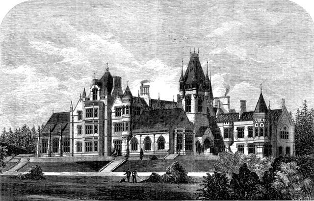 Image of Tyntesfield in an 1866 edition of The Builder magazine (the central clock tower shown was demolished in 1935)