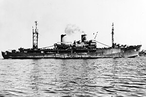 USS Athene (AKA-22) underway in San Francisco Bay, California (USA), in 1945-1946 (NH 78148).jpg