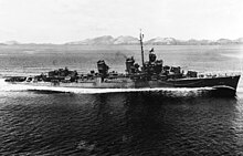 U.S. destroyer Charles Ausburne operating in the Solomon Islands around 1943. USS Charles Ausburne (DD-570).jpg