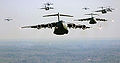 C-17 Globemaster III from Charleston Air Force Base leads a formation