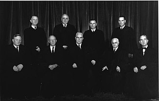 The Supreme Court as was composed between 1958 and 1962. Top (l-r): Charles E. Whittaker, John M. Harlan II, William J. Brennan, Jr., Potter Stewart. Bottom (l-r): William O. Douglas, Hugo L. Black, Earl Warren, Felix Frankfurter, Tom C. Clark. US Supreme Court 1958-62.jpg