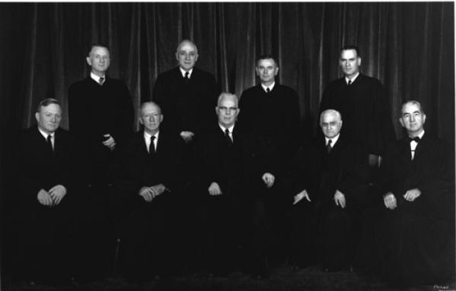 The Supreme Court as was composed between 1958 and 1962. Top (l-r): Charles E. Whittaker, John M. Harlan II, William J. Brennan, Jr., Potter Stewart. 