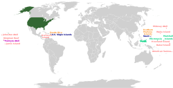 Wereldkaart met de VS en zijn territoria