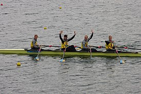 Ukraine wins its first ever Olympic gold medal for rowing in women's quadruple sculls. Ukraine Womens Quad.jpg