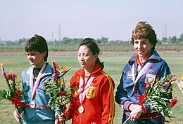 Ulrike Holmwe, Wu Xiauxuan, Wanda R. Jewell, Jeux olympiques d'été de 1984.JPEG