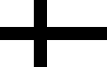 A black Nordic cross on a white field