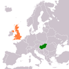 Location map for Hungary and the United Kingdom.