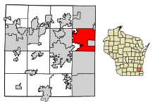 Waukesha County Wisconsin beépített és be nem épített területek Brookfield Highlighted.svg