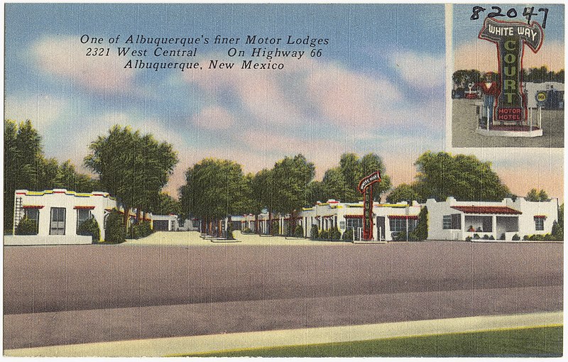 File:White Way Court Motor Hotel, one of the Albuquerque's finer motor lodges, 2321 West Central, on Highway 66, Albuquerque, New Mexico.jpg