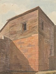 Views in the Levant: Corner of Stone and Wood Building, with Inscription on Wall